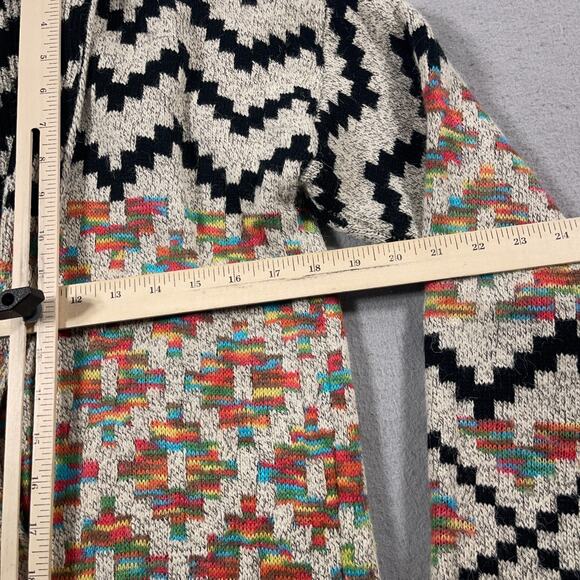 Debut Cardigan Sweater Women Medium Open Front Longline Aztec Knit Boho‎ - Picture 5 of 8